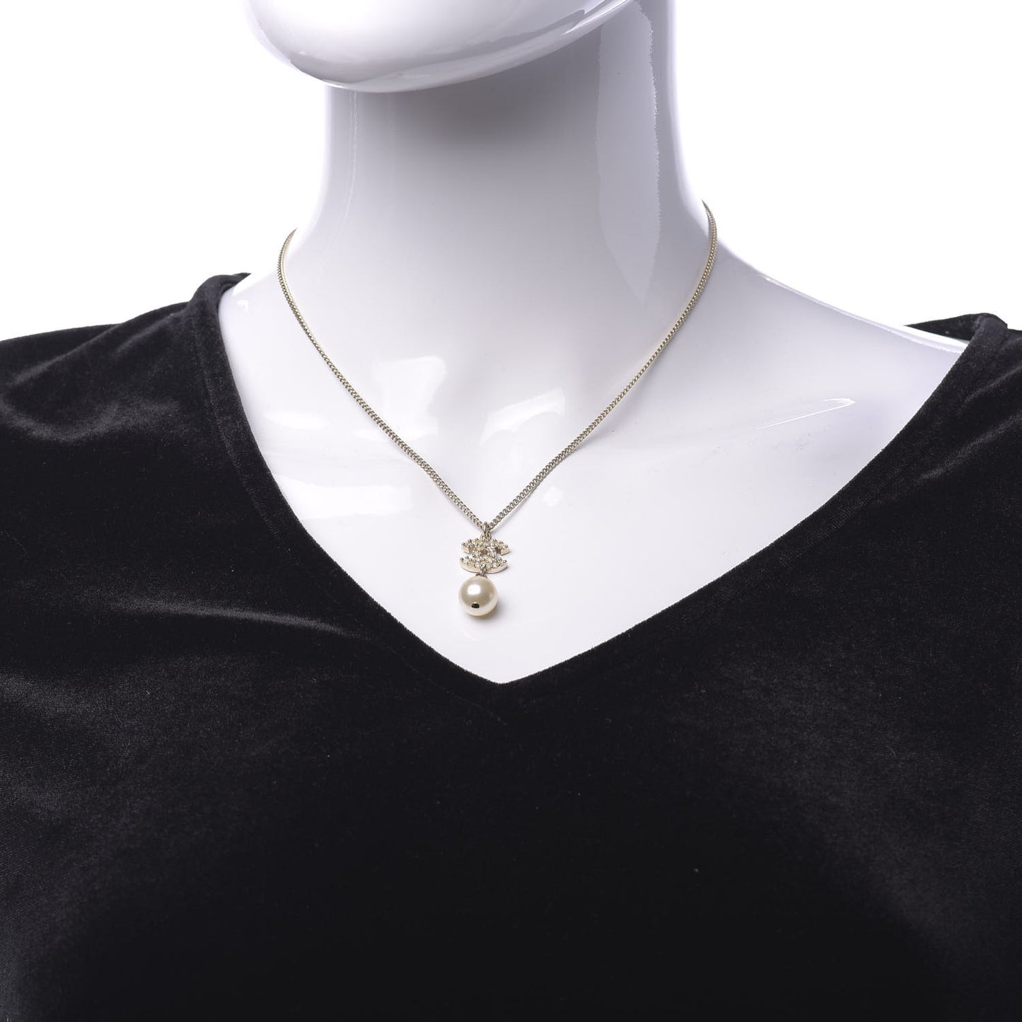Crystal CC Pearl Drop Necklace Gold