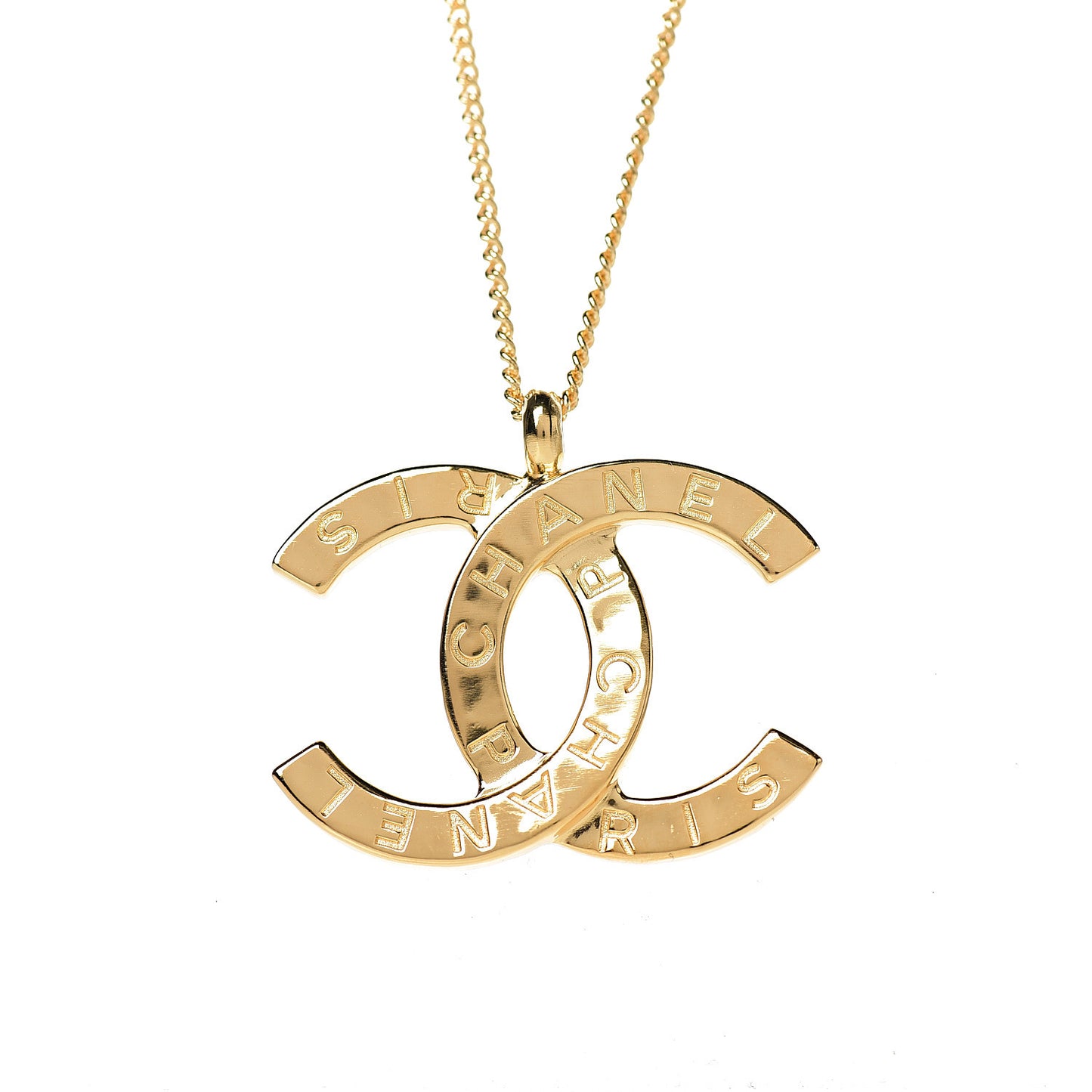 Metal CC Paris Button Necklace Gold