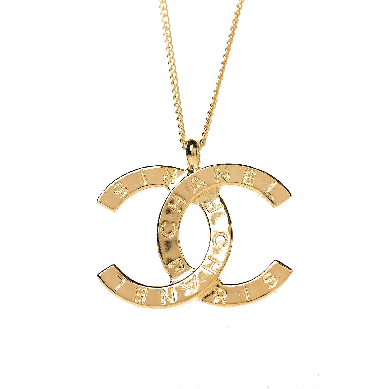 Chanel Metal CC Paris Button Necklace Gold 3 of 4