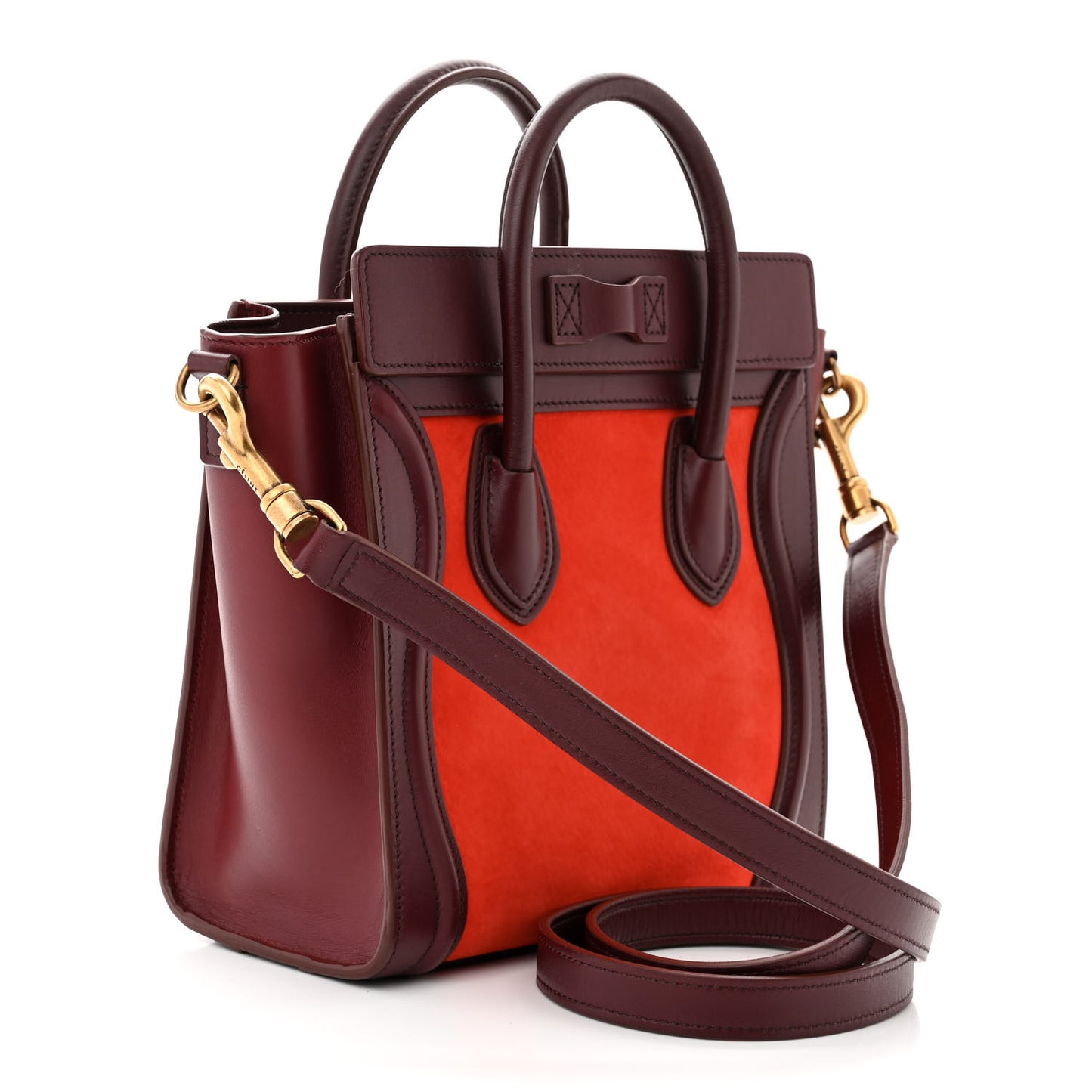 Baby Grained Calfskin Nubuck Nano Tri-Color Luggage Vermillion