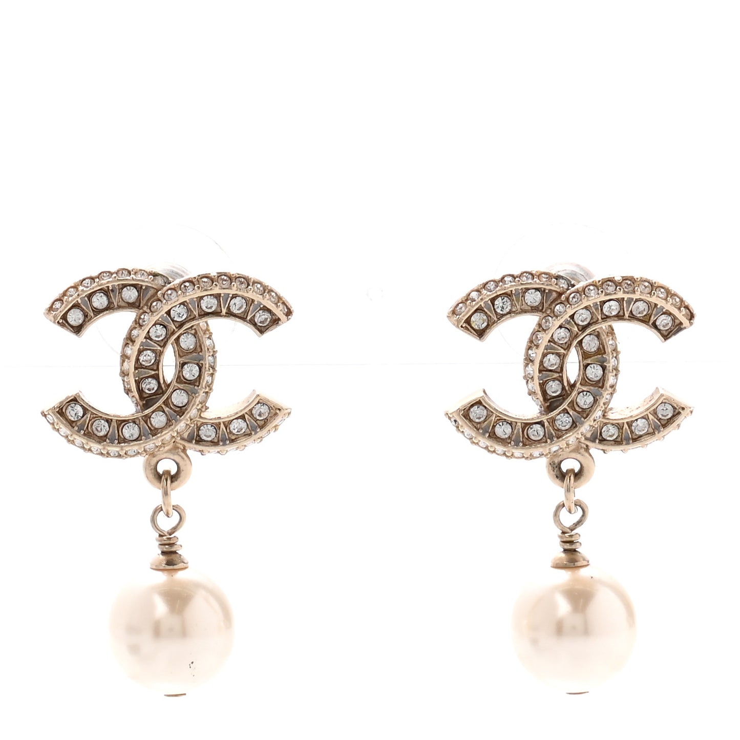 Crystal Timeless CC Pearl Drop Earrings Light Gold