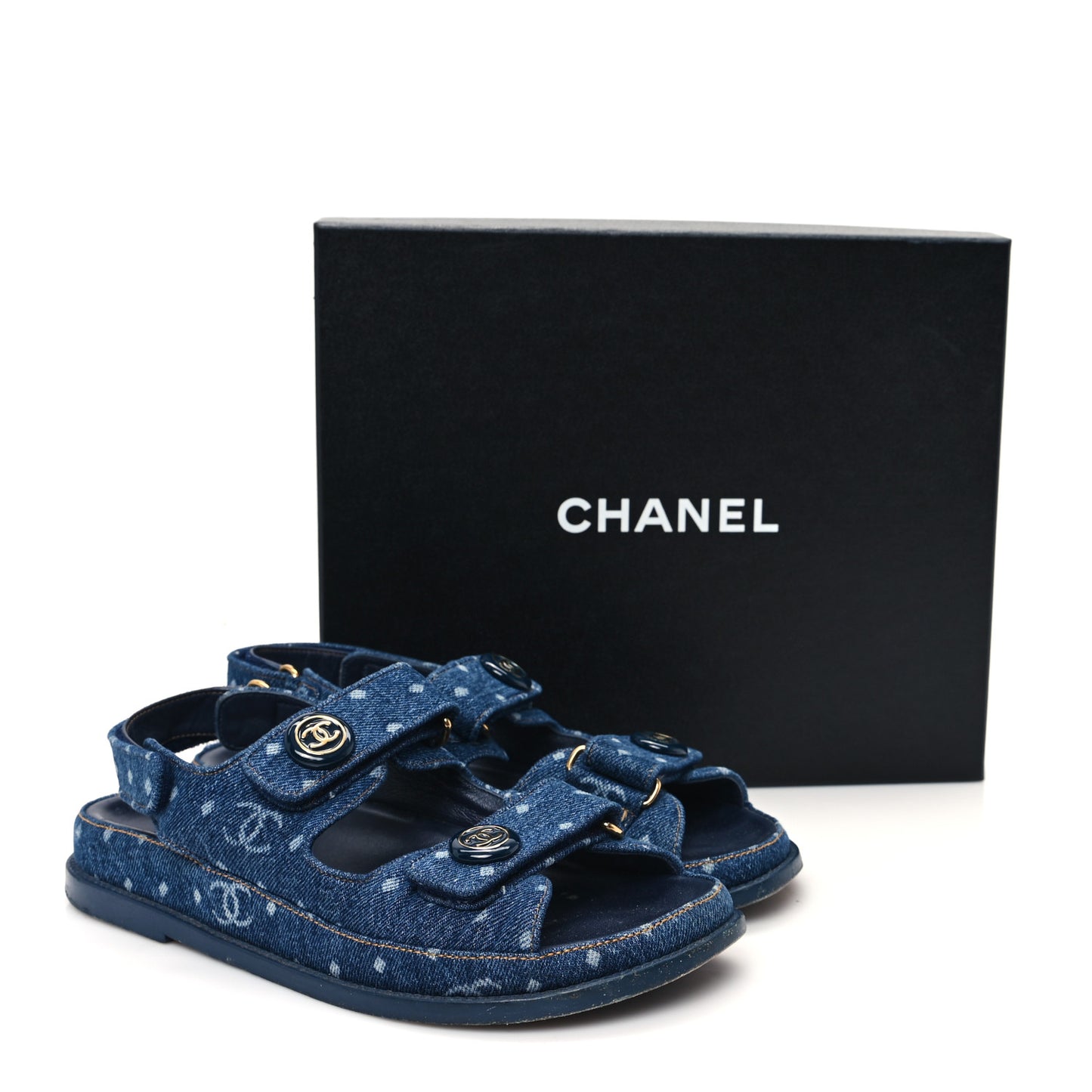 Printed Denim CC Dad Sandals 38 Dark Blue