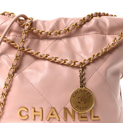 Chanel Shiny Calfskin Quilted Mini Chanel 22 Light Pink 8 of 11