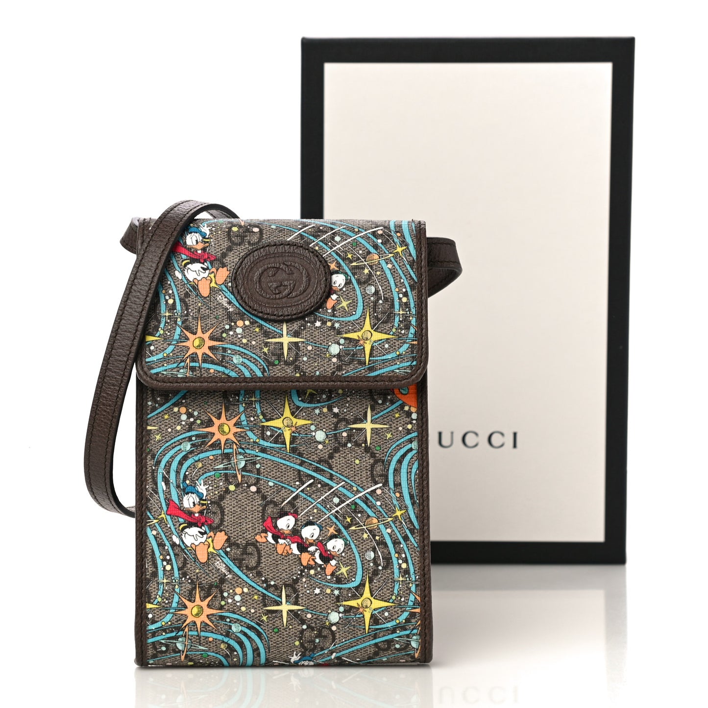 X DISNEY GG Supreme Monogram Donald Duck Mini Interlocking G Crossbody Bag Beige Multicolor New Acero