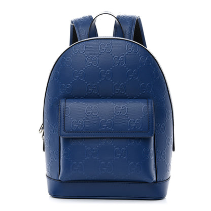 Gucci Calfskin GG Tennis Embossed Backpack Intense Metal Blue Black 1 of 11