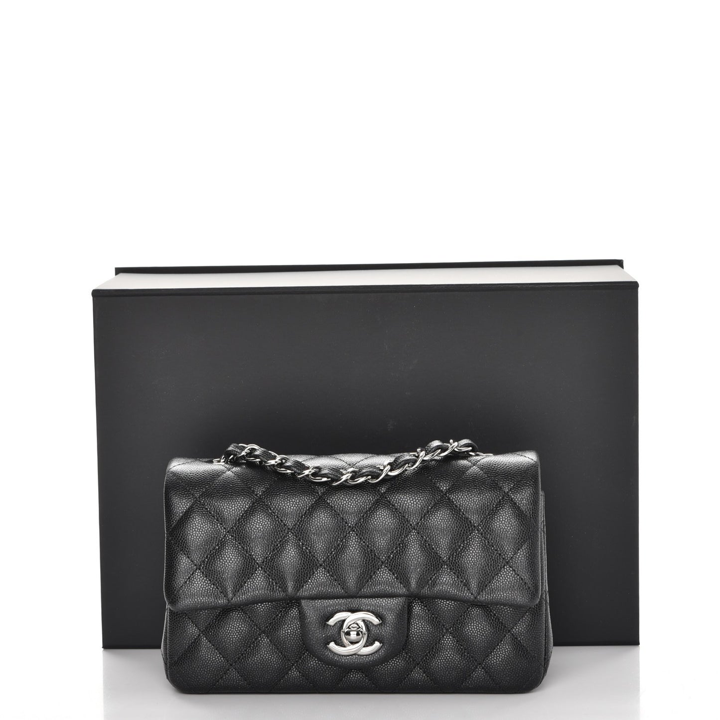 Iridescent Caviar Quilted Mini Rectangular Flap Black