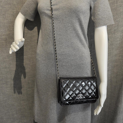 Chanel Patent Quilted Wallet On Chain Black 3 of 10