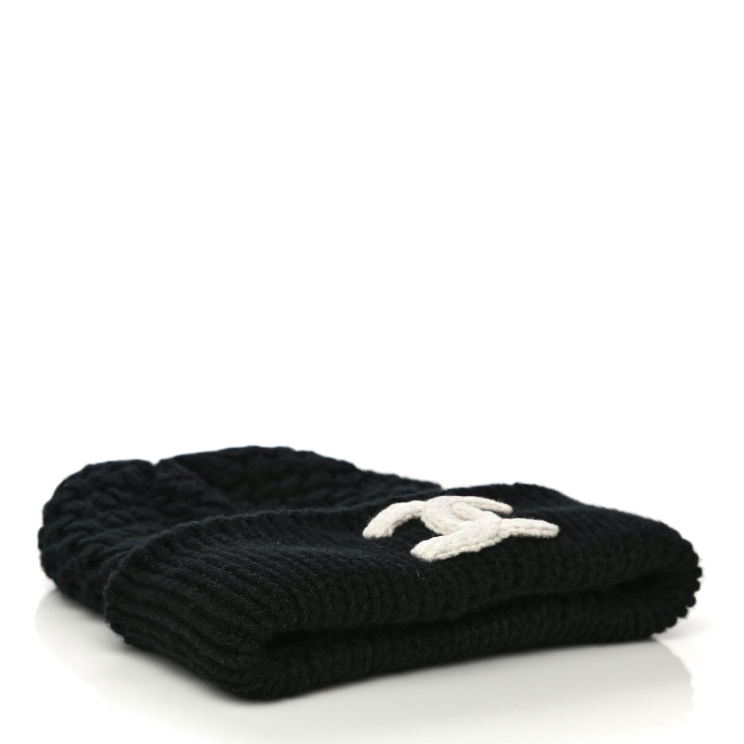 Chanel Wool Cashmere CC Beanie Hat Black White 3 of 8