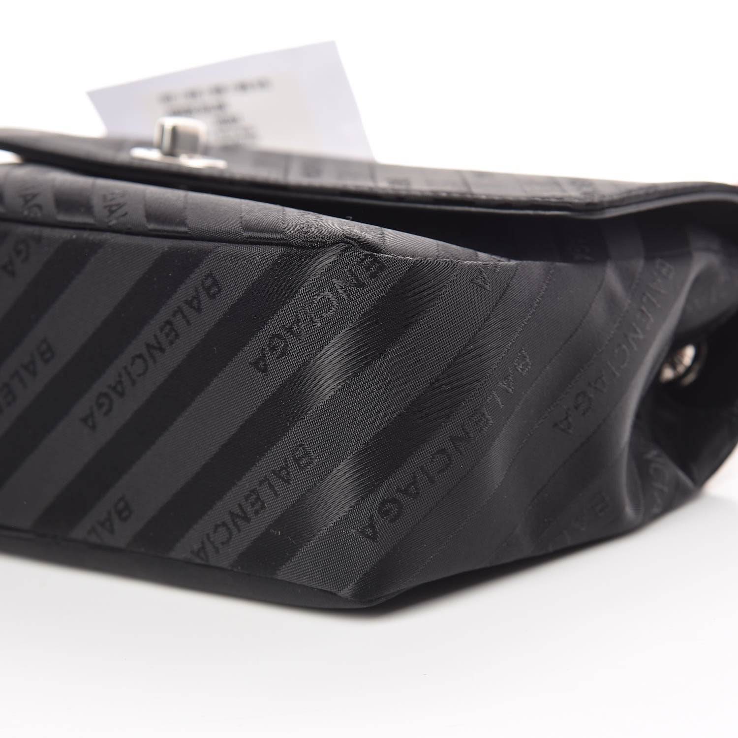 Balenciaga Nylon Jacquard Diagonal Logo Medium Scarf Lock Chain Shoulder Bag Black Red 6 of 11