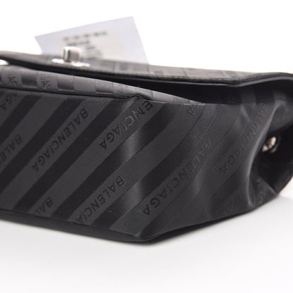 Balenciaga Nylon Jacquard Diagonal Logo Medium Scarf Lock Chain Shoulder Bag Black Red 6 of 11