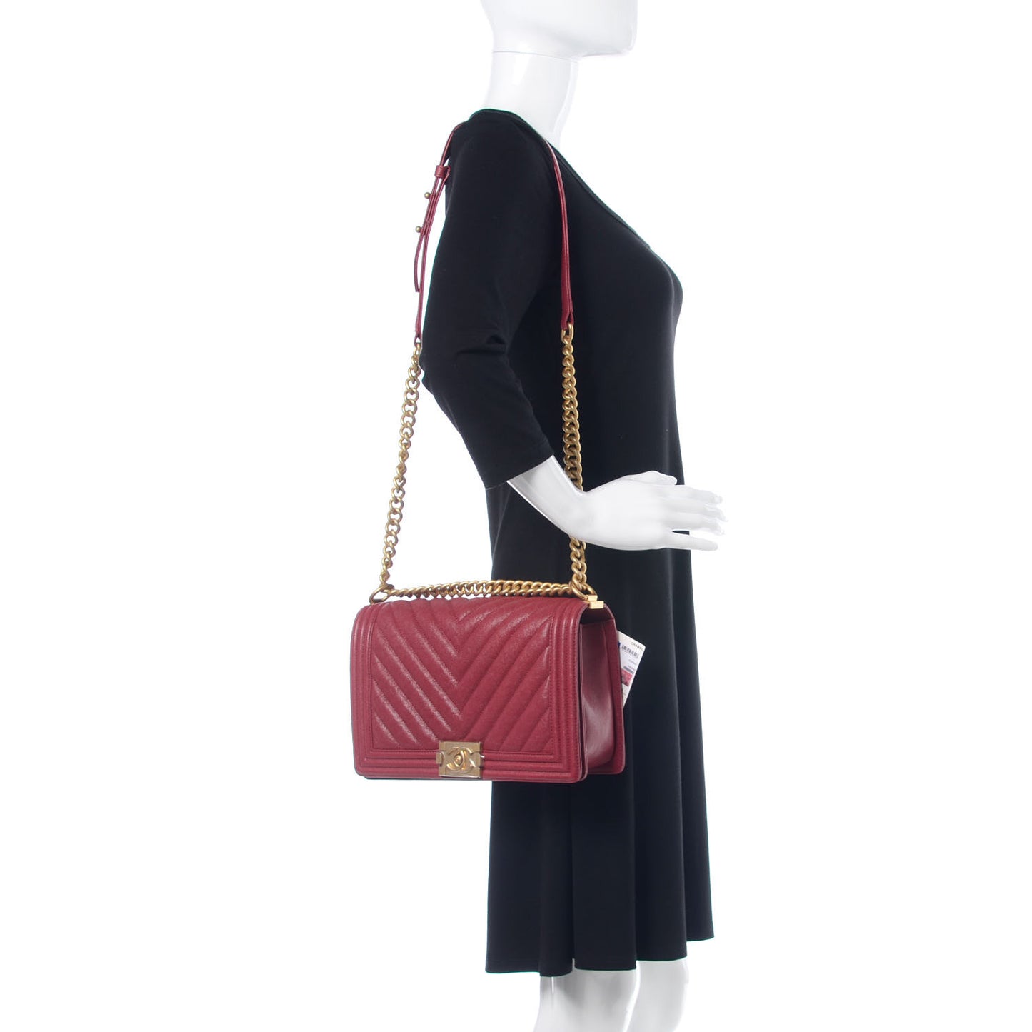 Caviar Chevron Quilted New Medium Boy Flap Red