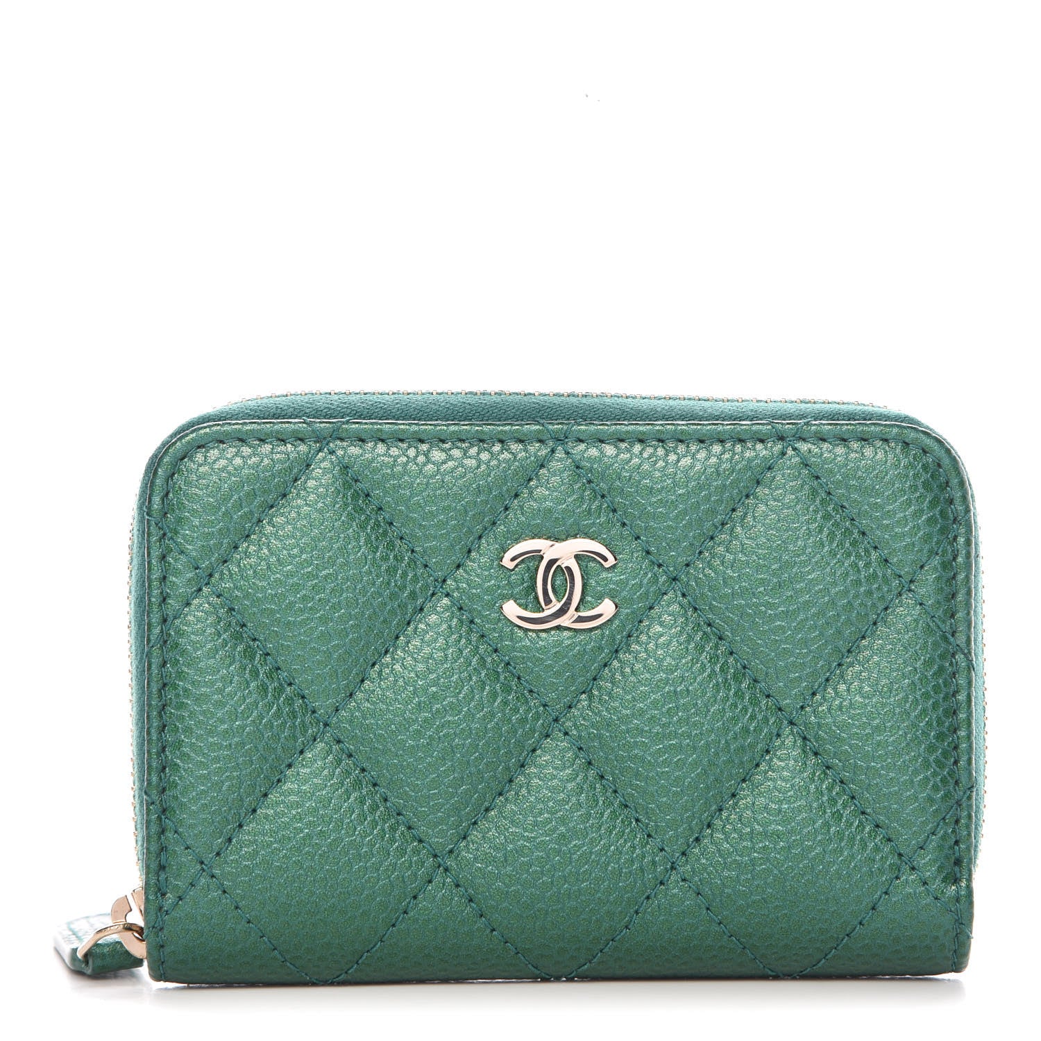 Chanel Metallic Caviar Quilted Zip Coin Purse Green 1 of 10