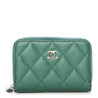 Chanel Metallic Caviar Quilted Zip Coin Purse Green 1 of 10