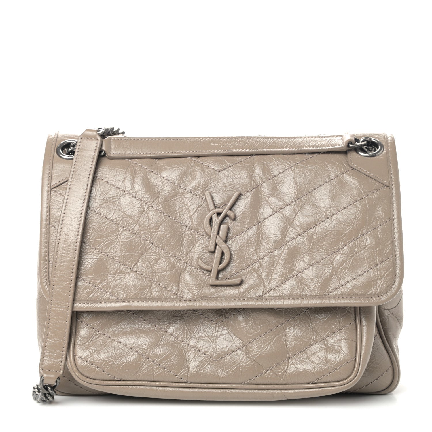Saint Laurent Crinkled Calfskin Matelasse Monogram Medium Niki Chain Satchel Light Natural 1 of 9