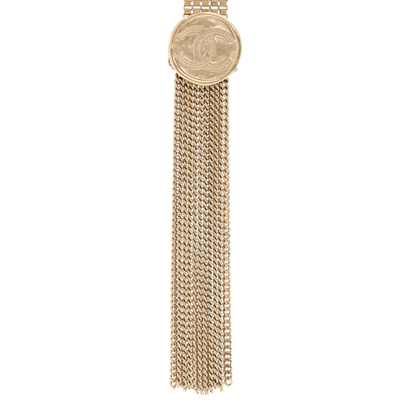 Metal CC Coin Fringe Chain Necklace Belt Gold