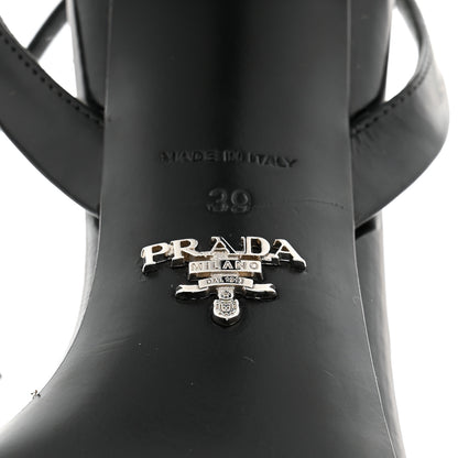 Prada Vernice Nylon Flower Metal Triangle Logo Open Toe 65mm Sandals 39 Black 7 of 8