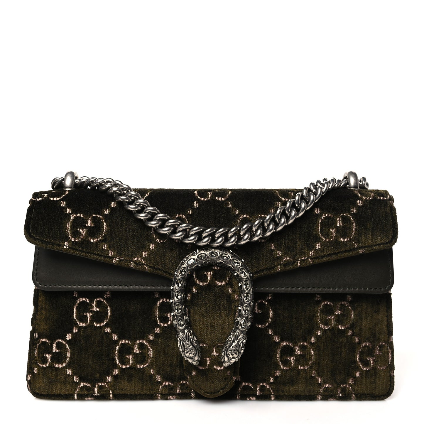 Velvet Moon Calfskin Crystal GG Monogram Small Dionysus Shoulder Bag  Dark Olive Rose Gold