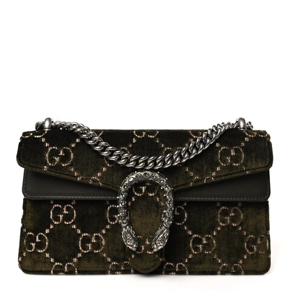 Gucci Velvet Moon Calfskin Crystal GG Monogram Small Dionysus Shoulder Bag  Dark Olive Rose Gold 1 of 11