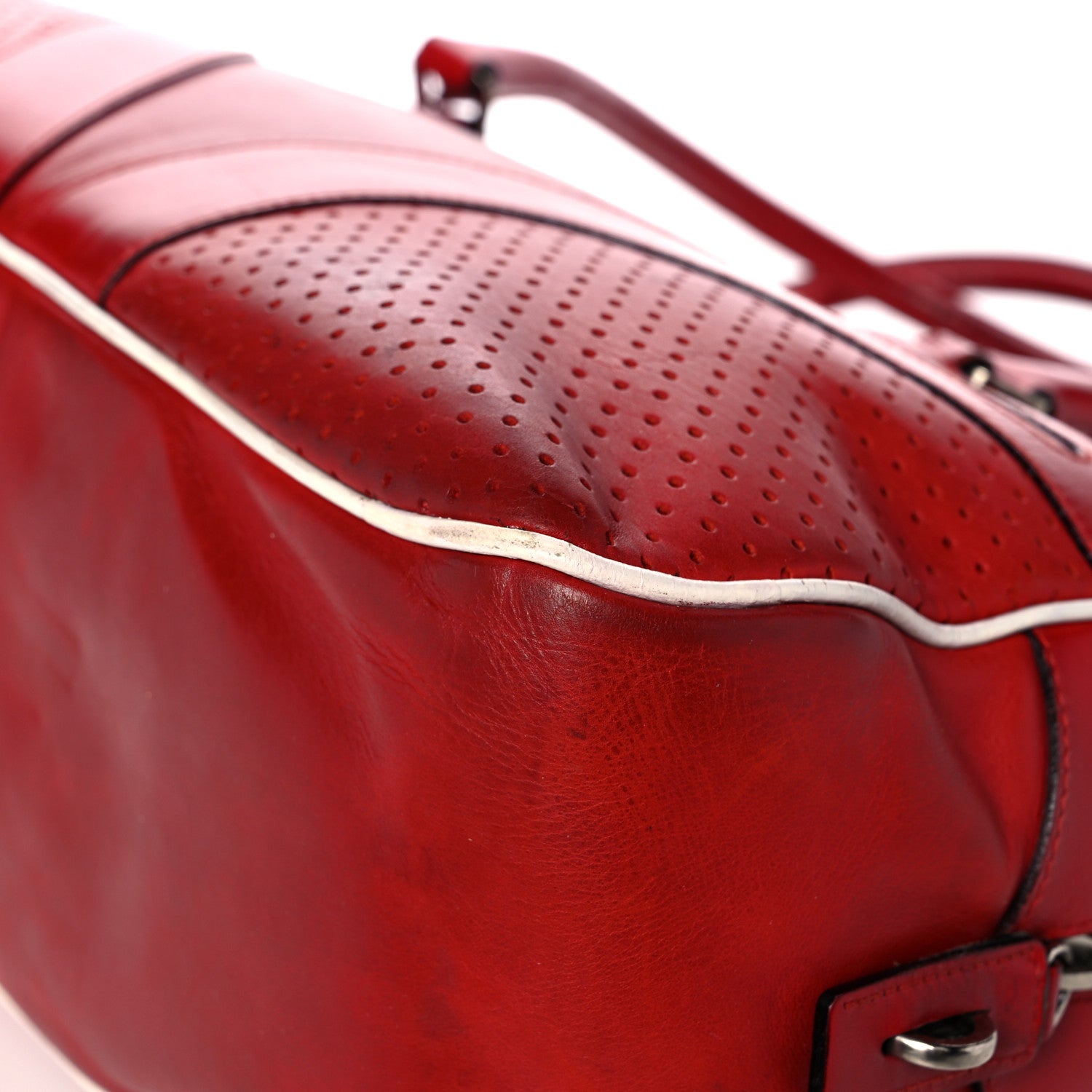 Prada Vitello Drive Perforated Bowling Bag Fuoco 12 of 34