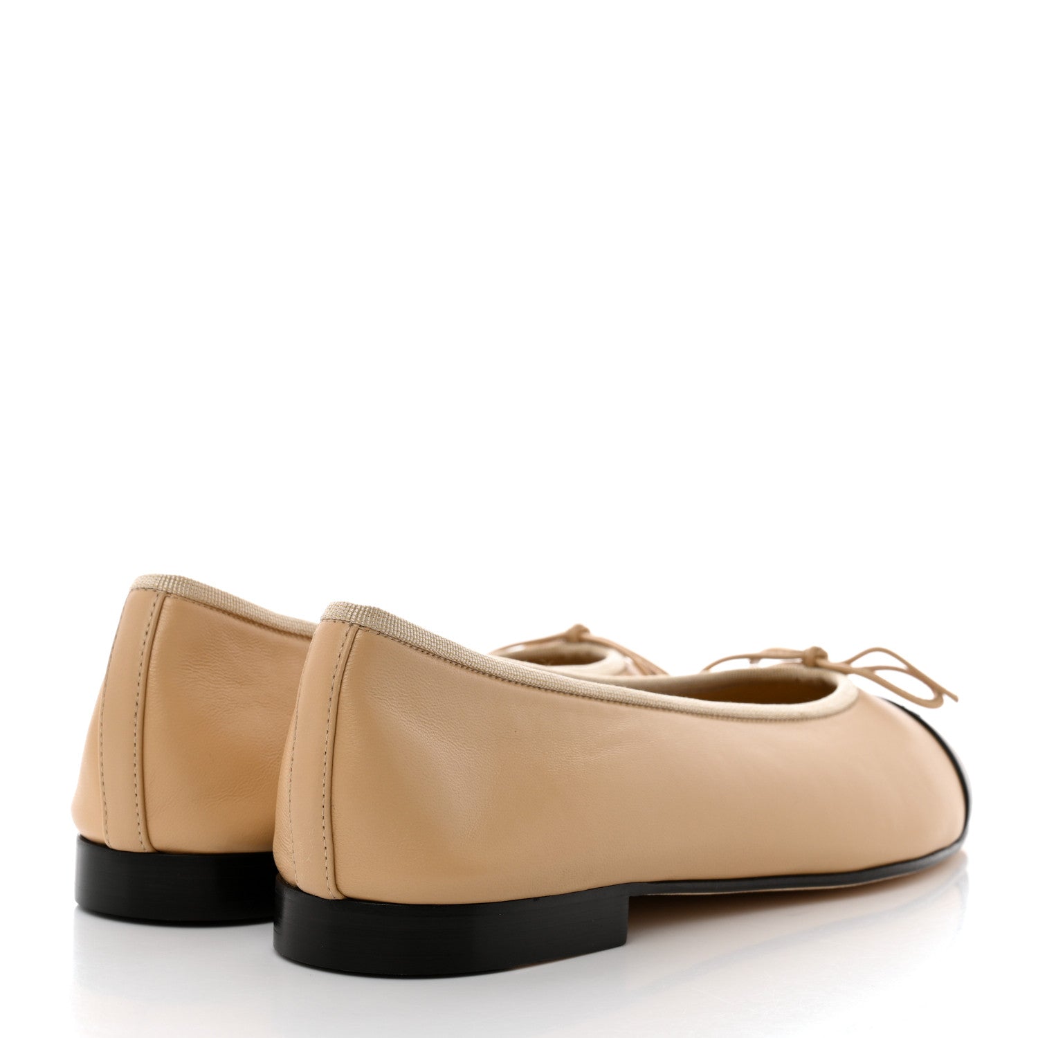 Chanel Lambskin Cap Toe CC Ballerina Flats 39.5 Beige Black 4 of 9