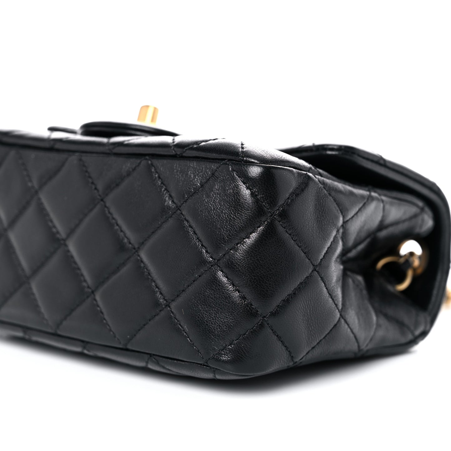 Lambskin Quilted Mini Pearl Crush Flap Black