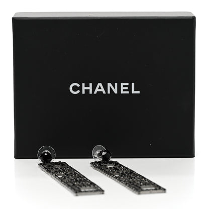 Chanel Ruthenium Crystal Chanel Logo Drop Earrings Black 5 of 5