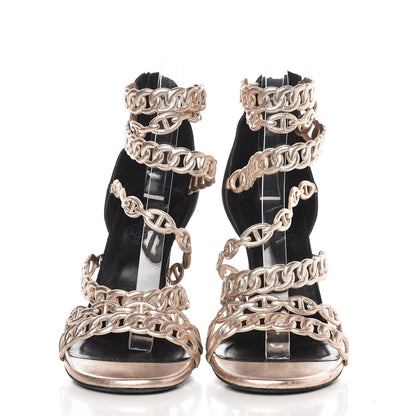 Hermes Nappa Chaine d'Ancre Sandal Pump 39 Gold Black 2 of 7