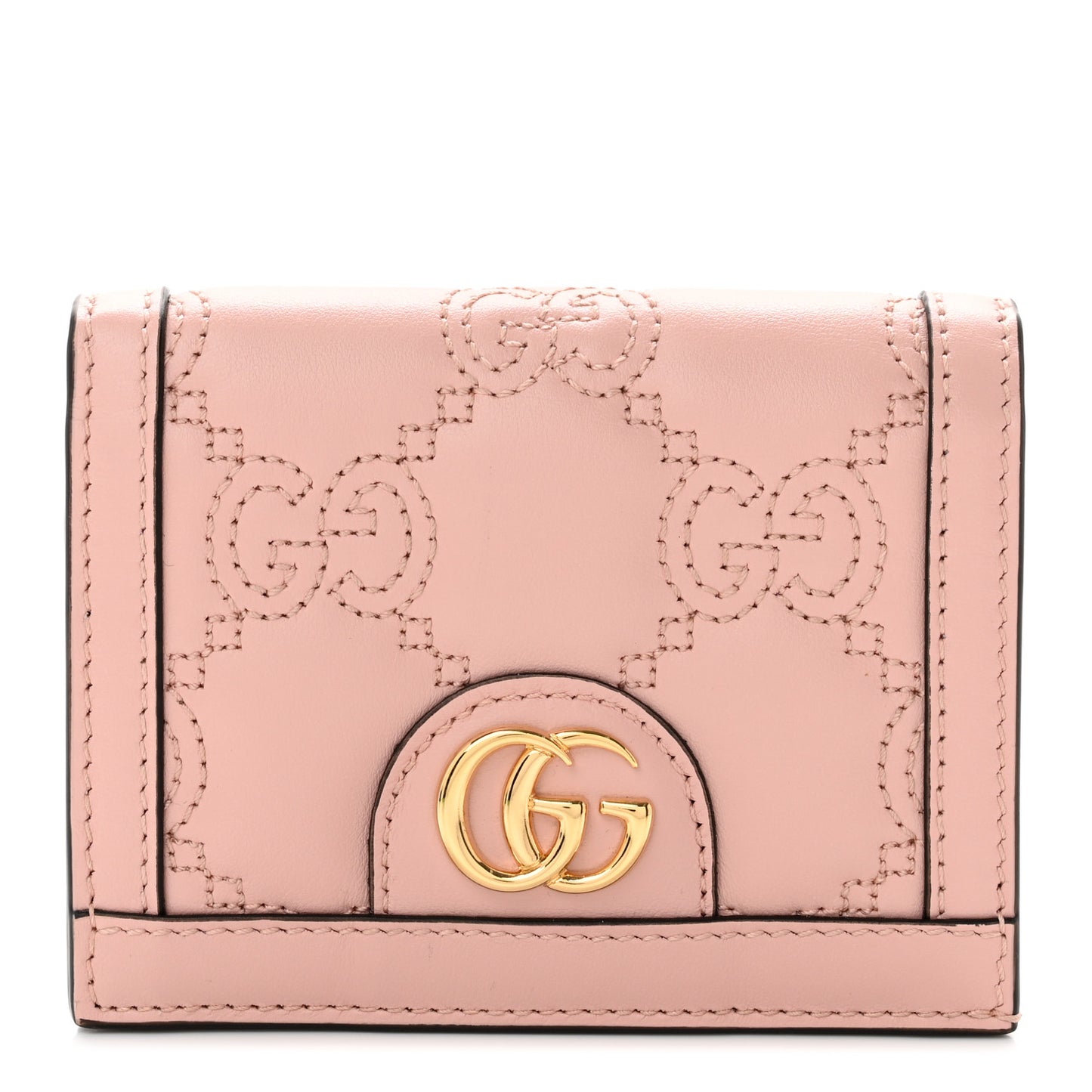 Calfskin GG Matelasse Card Case Wallet Perfect Pink