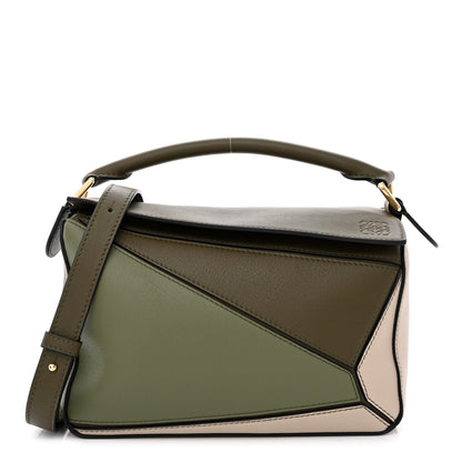 Loewe Grained Calfskin Small Puzzle Bag Autumn Green Light Oat 1 of 9