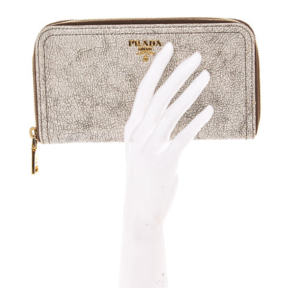 Prada Craquele Zip Around Wallet Talco 2 of 7