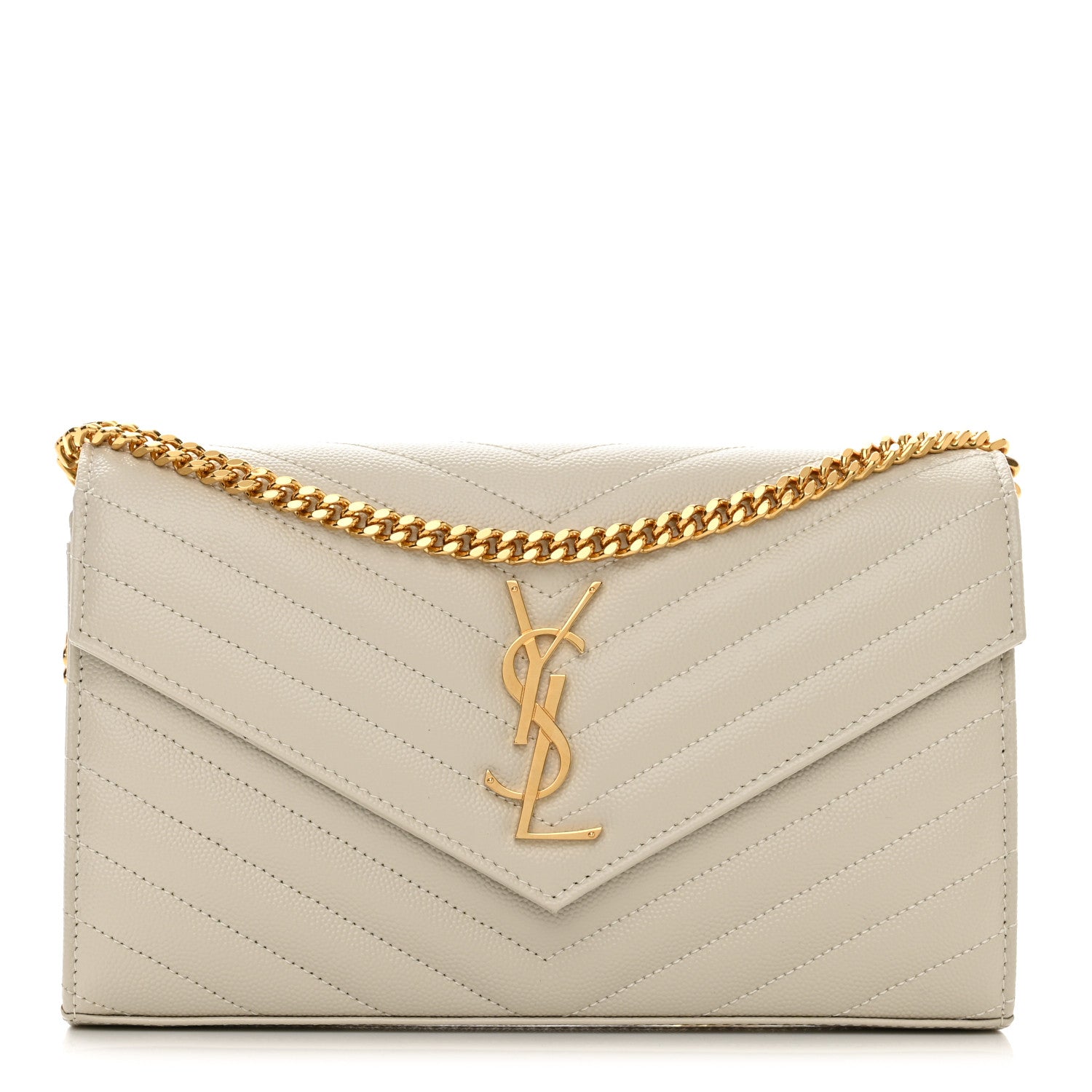 Saint Laurent Grain De Poudre Matelasse Chevron Monogram Chain Wallet Crema Soft 1 of 10