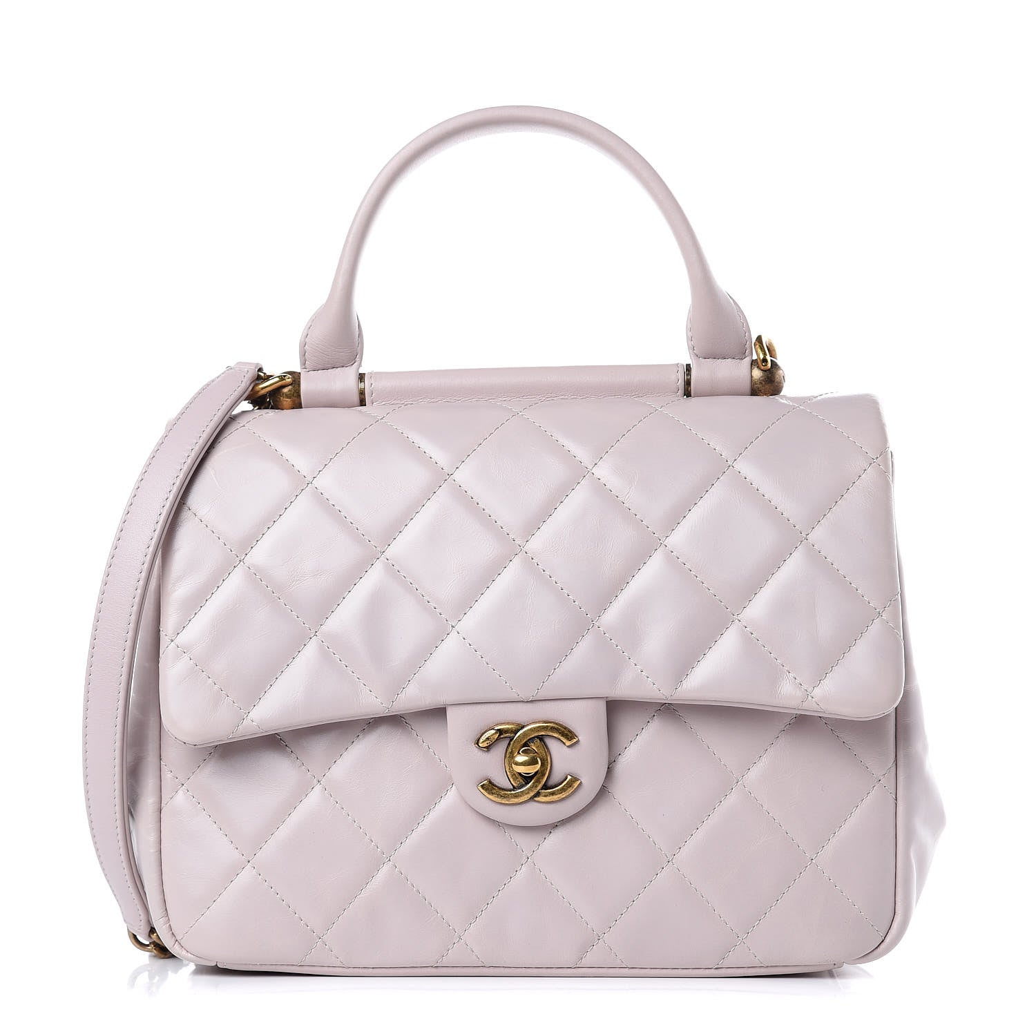 Chanel Glazed Calfskin Quilted Medium Gold Bar Top Handle Flap Light Pink 1 of 11