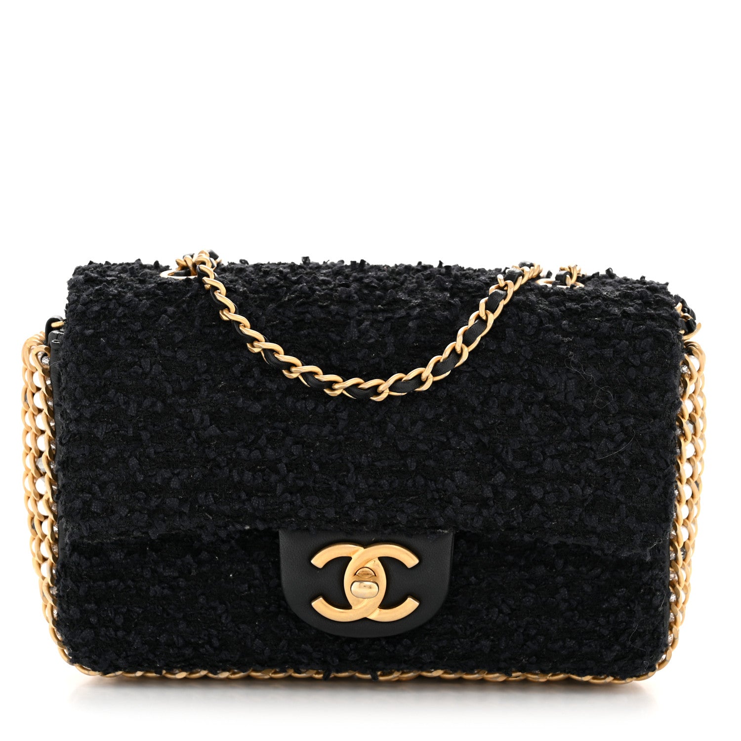 Chanel Tweed Quilted Mini Side Pearl Flap Bag Black 2 of 37