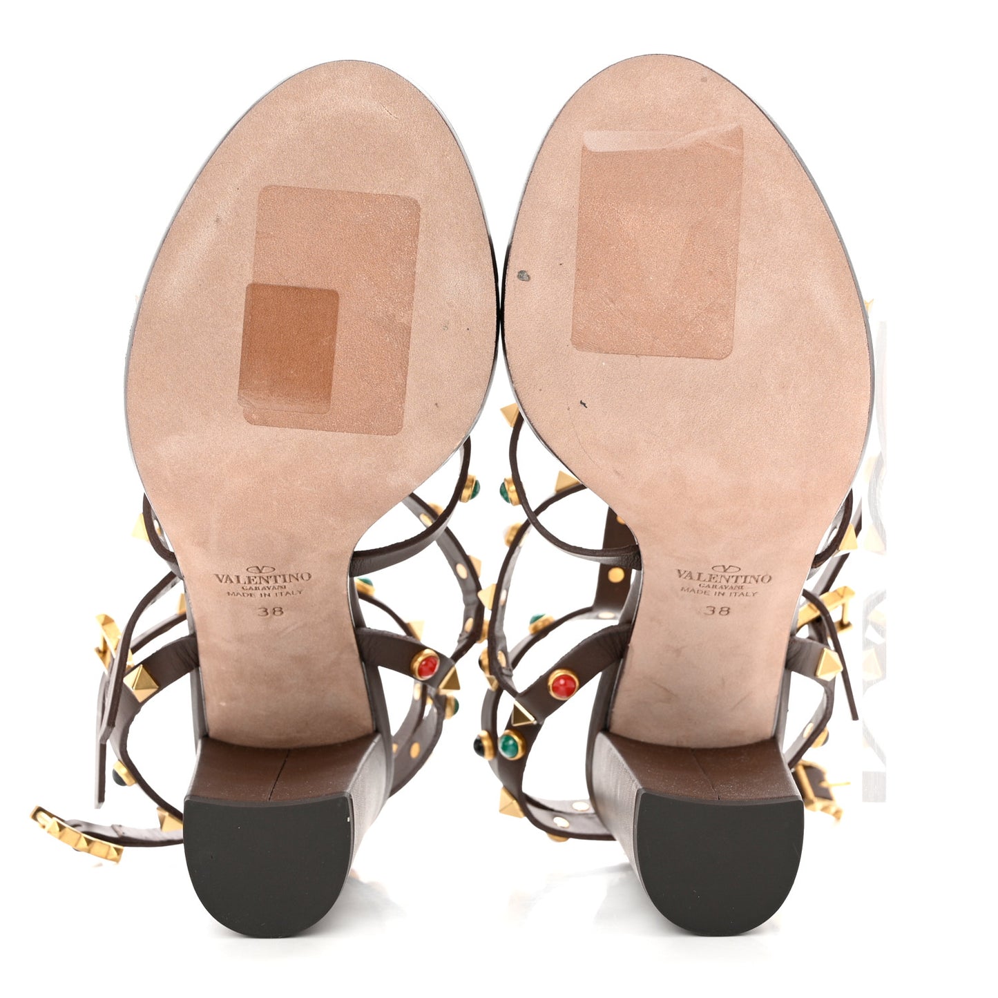 Calfskin Rockstud Rolling Cabochon 90mm City Sandals 38 Cacao