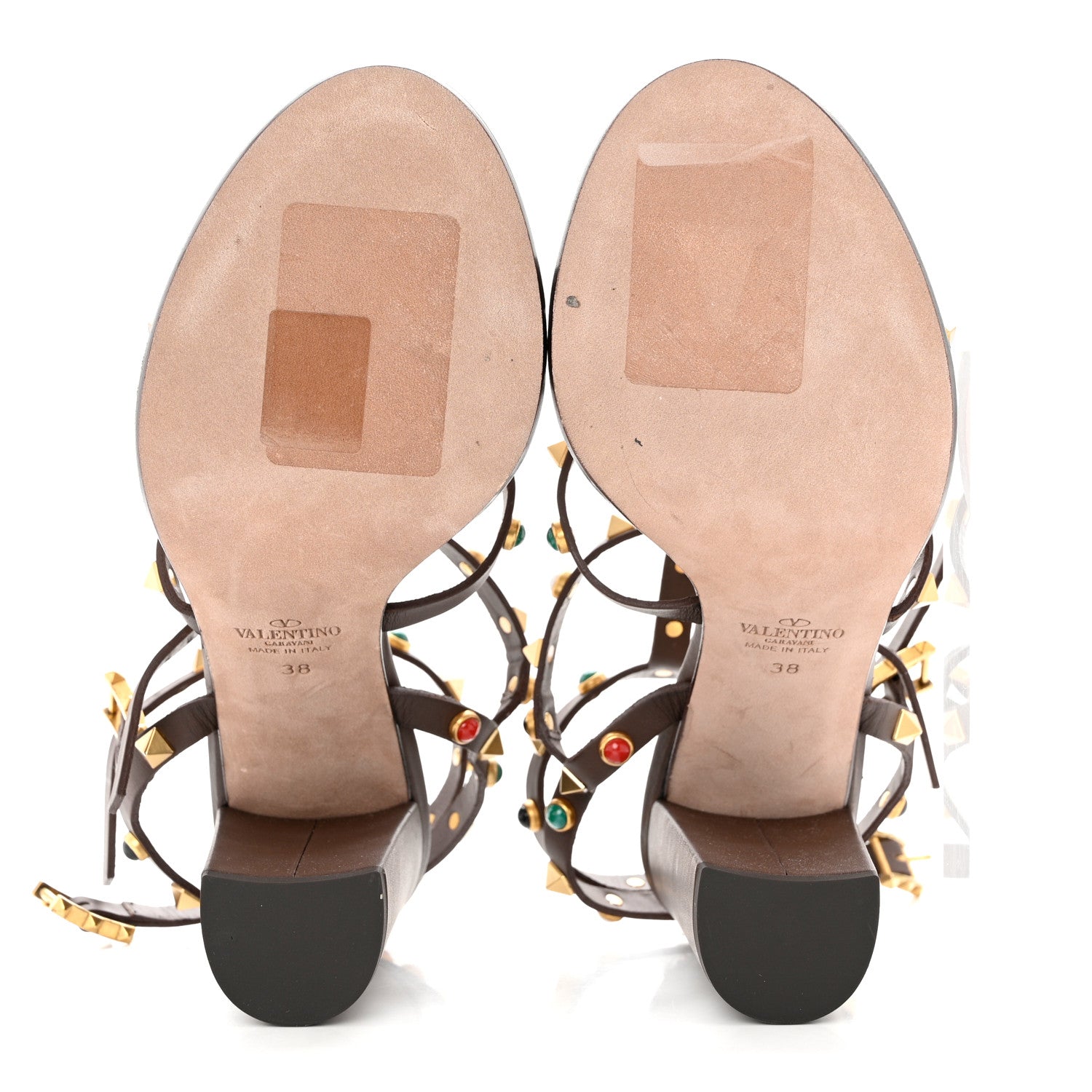 Valentino Garavani Calfskin Rockstud Rolling Cabochon 90mm City Sandals 38 Cacao 5 of 7