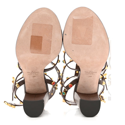 Valentino Garavani Calfskin Rockstud Rolling Cabochon 90mm City Sandals 38 Cacao 5 of 7