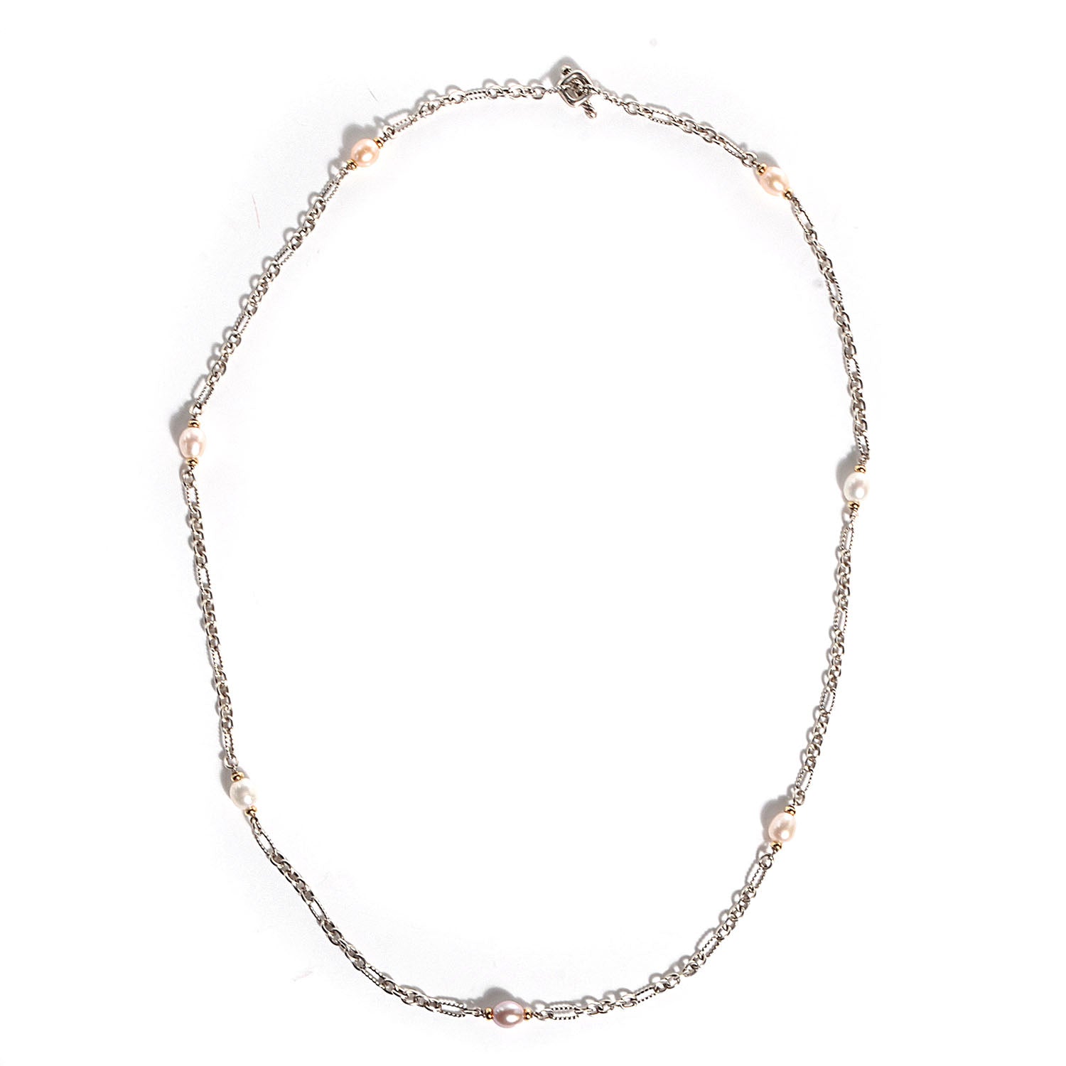 David Yurman Sterling Silver 18K Gold Pearl Figaro Chain Necklace 3 of 5