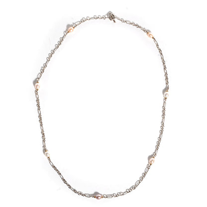 David Yurman Sterling Silver 18K Gold Pearl Figaro Chain Necklace 3 of 5