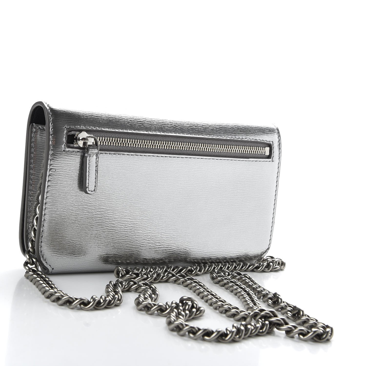 Balenciaga Metallic Grained Calfskin BB Phone Holder Wallet On Chain Silver 3 of 10