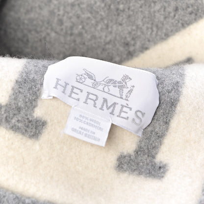 Hermes Wool Cashmere Avalon III Blanket Ecru Gris Clair 4 of 4