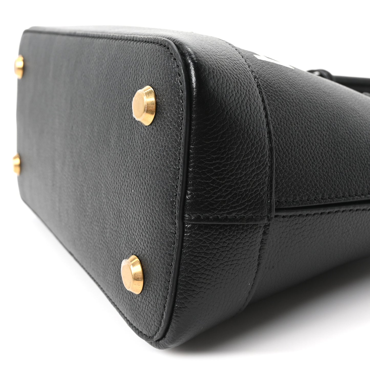 Grained Calfskin Logo S Ville Top Handle Bag Black White