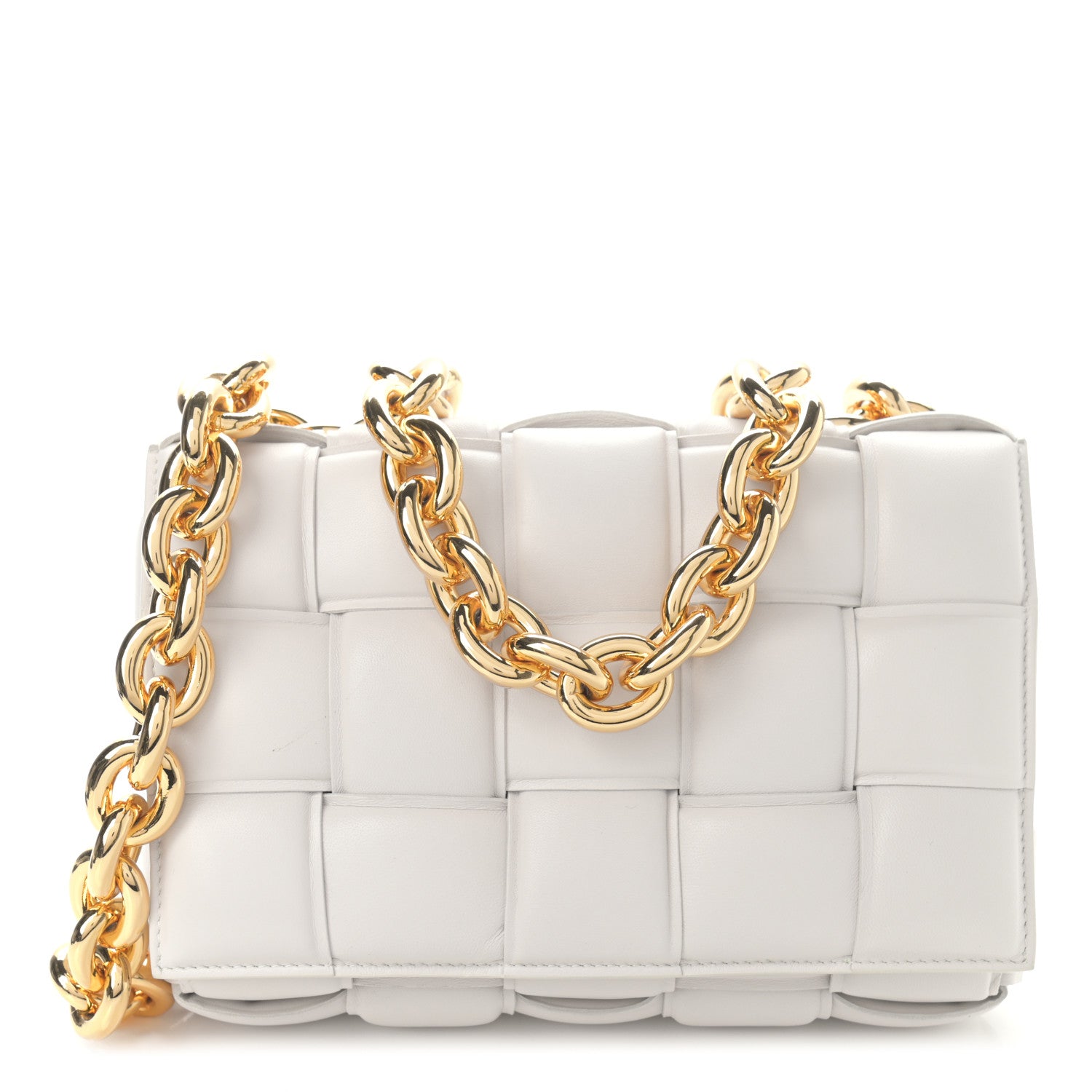 Bottega Veneta Lambskin Maxi Intreccio Padded Chain Cassette Crossbody Bag White 1 of 12