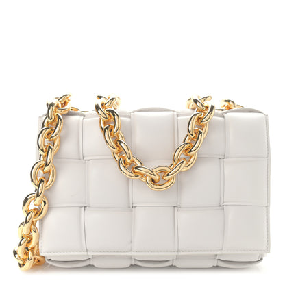 Bottega Veneta Lambskin Maxi Intreccio Padded Chain Cassette Crossbody Bag White 1 of 12