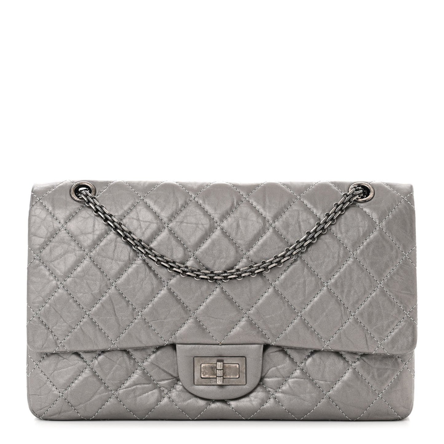 Metallic Aged Calfskin Quilted 2.55 Reissue 227 Flap Argent Fonce