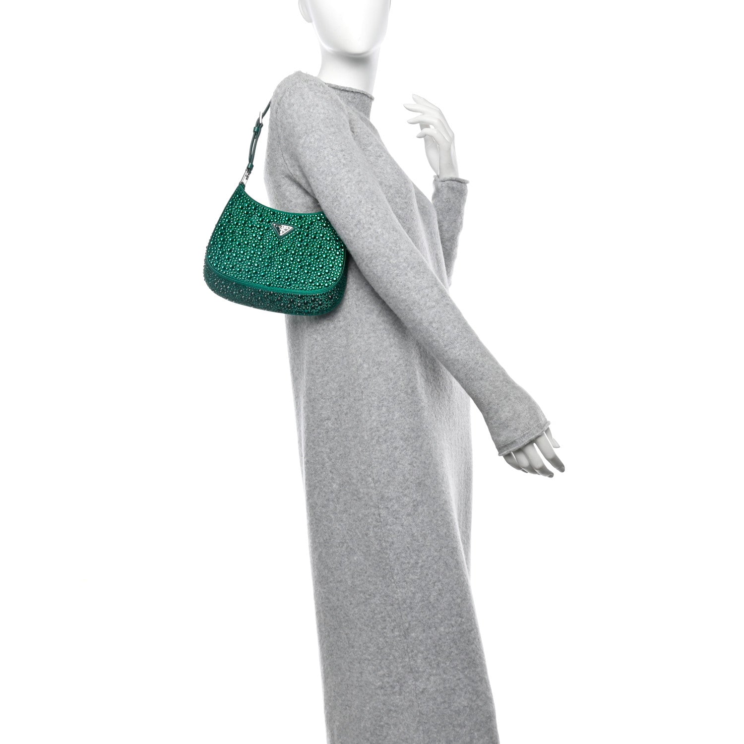 Prada Satin Crystal Cleo Adjustable Strap Shoulder Bag Mango 2 of 10