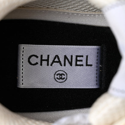 Chanel Fabric Laminated Calfskin Stretch CC Womens Sneakers 41 White Gold Silver 6 of 11