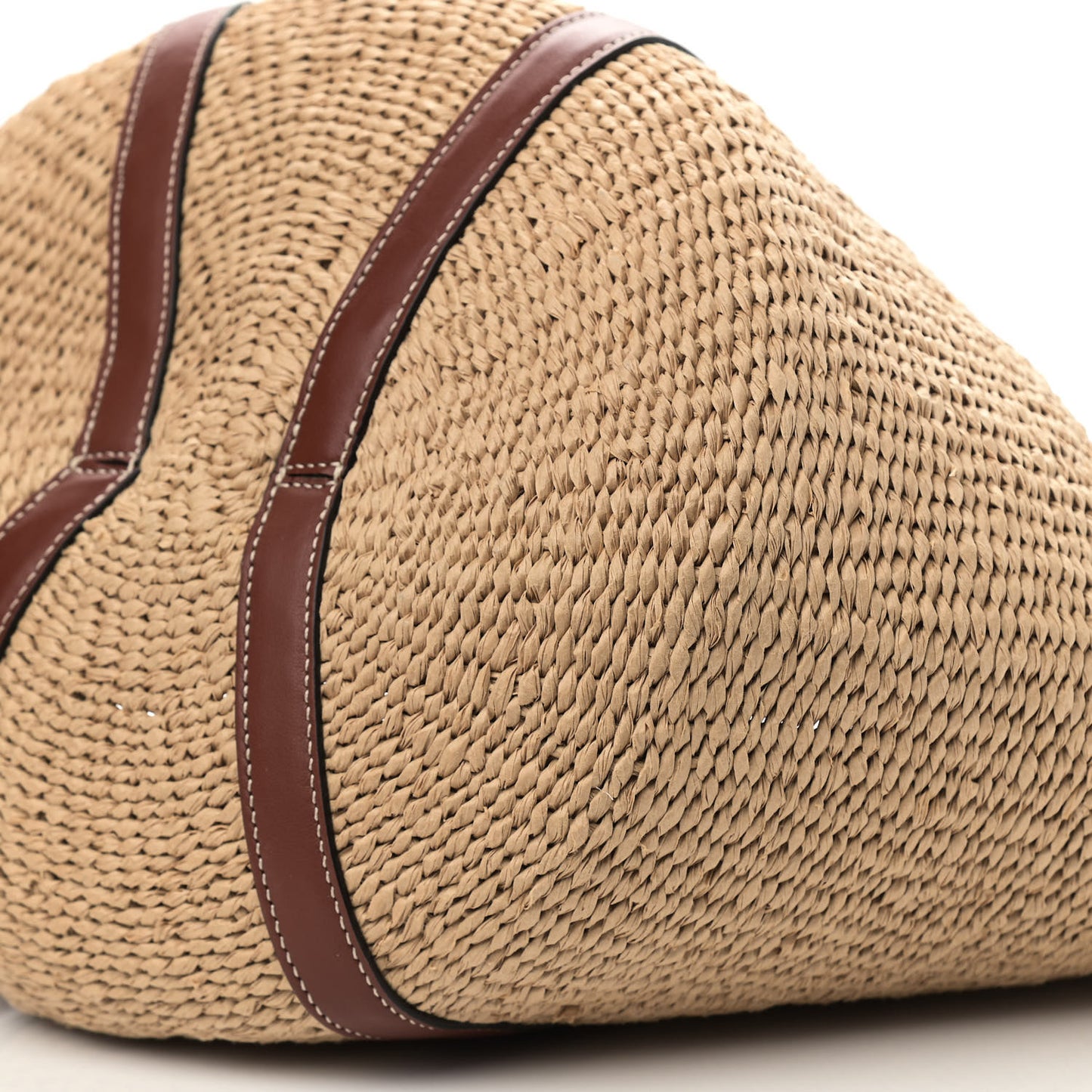 Raffia Calfskin Large Basket Tote Tan