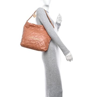 Chanel Shiny Calfskin Quilted Small Chanel 22 Camel 2 of 11