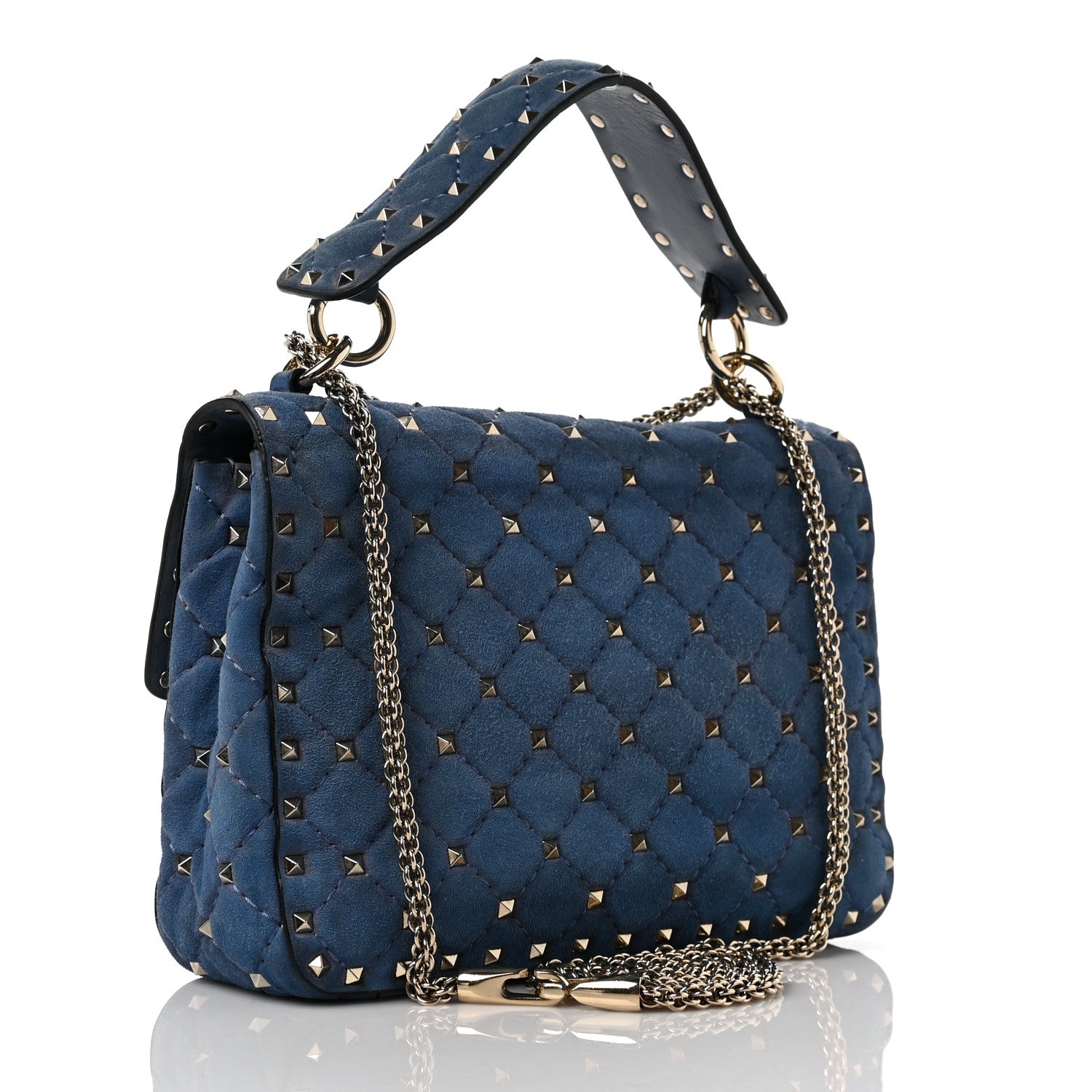 Valentino Garavani Suede Medium Rockstud Spike Shoulder Bag Blue 3 of 8