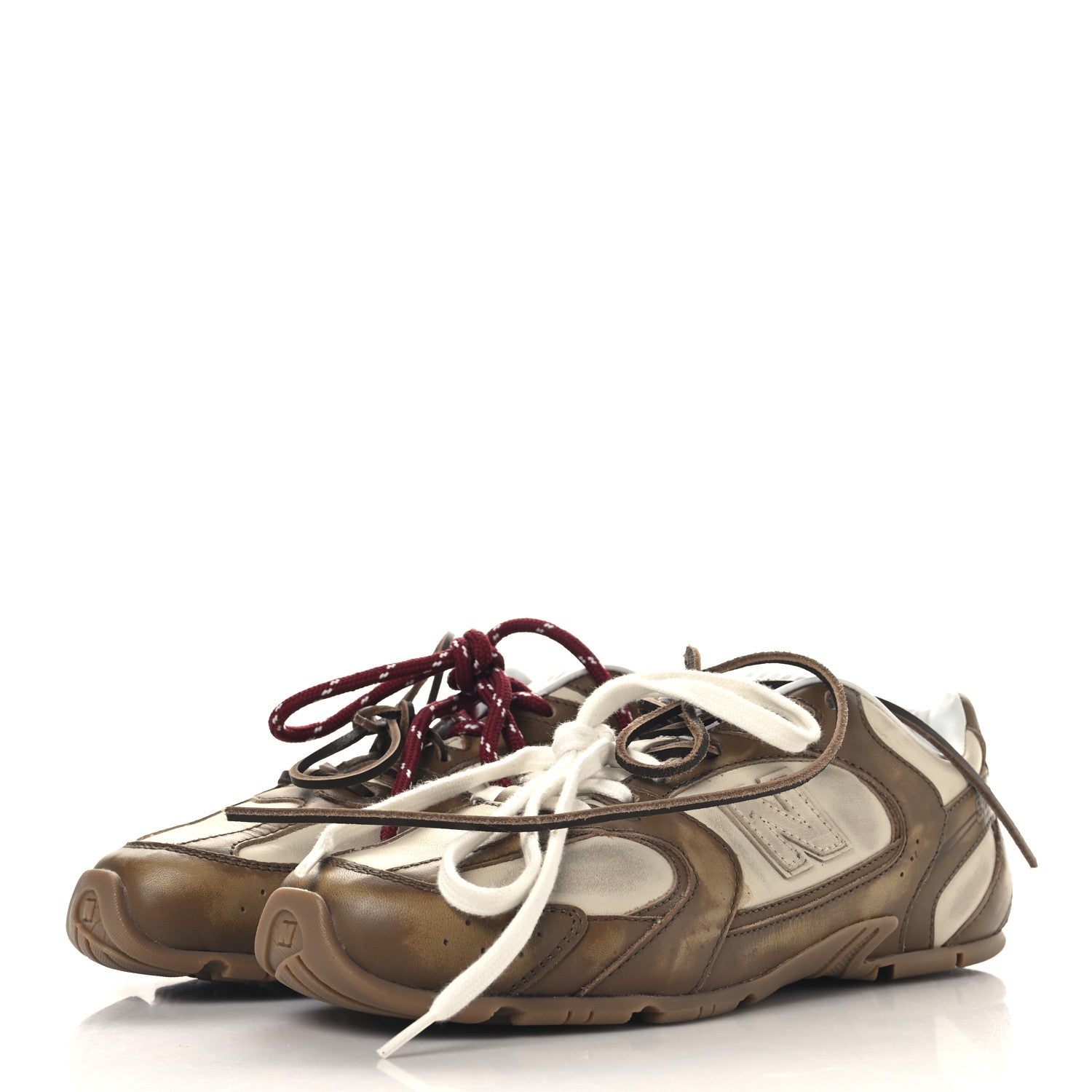 Miu Miu X NEW BALANCE Bleached Calfskin 530 SL Sneakers 37.5 Cinnamon Travertine Gray 4 of 9